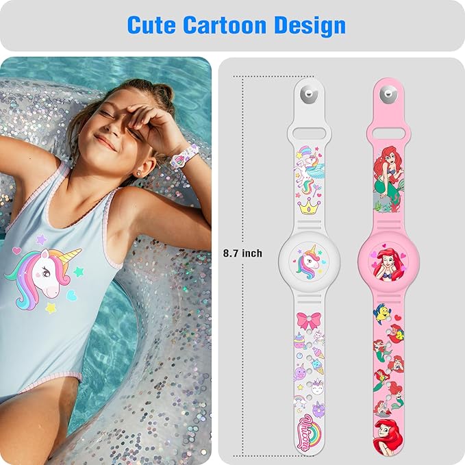 2 Pack AirTag Bracelet for Kids, Waterproof Air tag Holder for Kids with Soft Silicone Full Coverage Anti-Lost Hidden Airtag Wristband Accessories for Child-BubblyBeeBaby