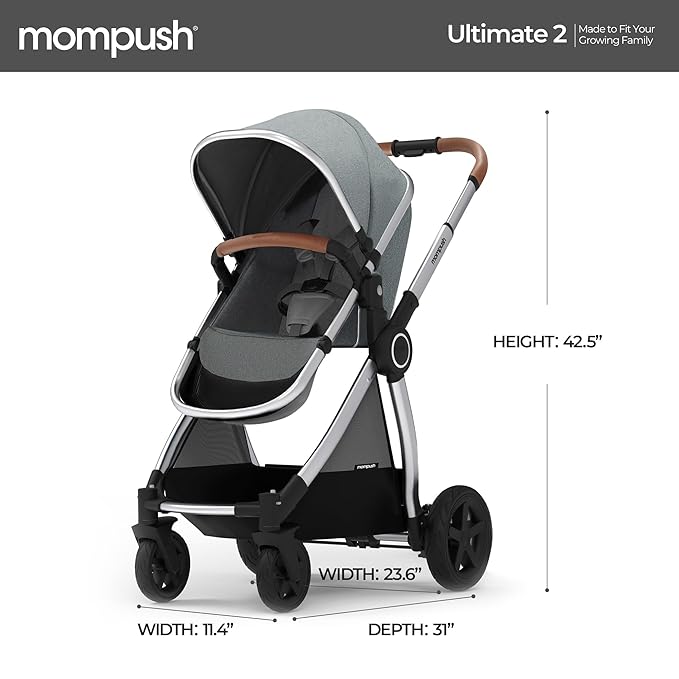 Mompush Ultimate2 Baby Stroller, Premium Convertible Full-Size Stroller for Toddler, Reversible Seat with One Hand Recline Adjustment, Car Seat Adapter Included-BubblyBeeBaby