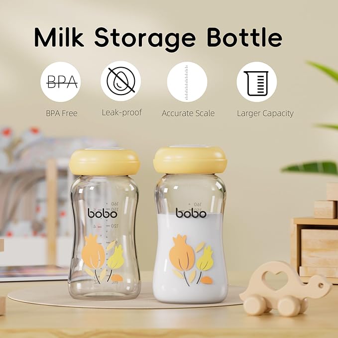 YOHKOH Breast Milk Storage Bottles - Wide Neck Glass Breastmilk Storage Bottles with Lids, BPA-Free (Multicolor1, 5.4oz (Pack of 6))-BubblyBeeBaby