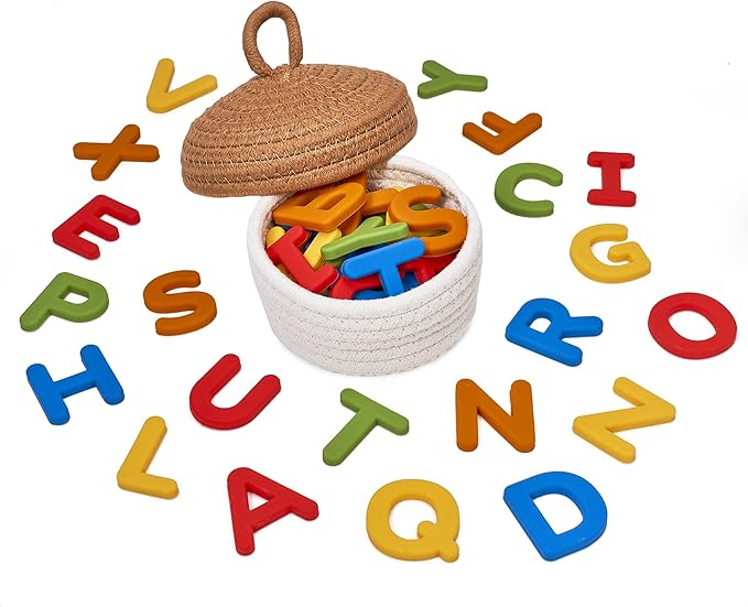 JoyCat Silicone Alphabet Magnetic Letters, 26 Uppercase ABC Fridge Magnets for Toddlers 1-3 & Kids, Baby Learning Refrigerator Toy Set, Preschool Birthday Gifts for Boys & Girls (Vibrant Color)-BubblyBeeBaby