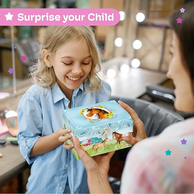 Jewelry Box for Girls by Jewelkeeper - Barn Design Musical Jewelry Box with Spinning Horse Doll - Pony Stuff for Girls, Horse Gift for Kids, Equestrian Keepsake for Ages 2 Up - Home on The Range Tune-BubblyBeeBaby