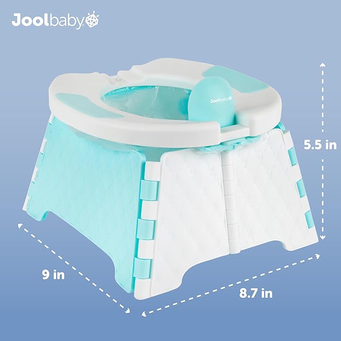 Jool Baby Portable Potty Training Chair with Travel Bag and 30 Liners, Foldable, Indoor/Outdoor Use, Camping (Aqua)-BubblyBeeBaby