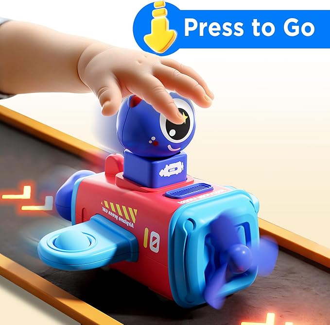 iPlay, iLearn Press to Go Car Toys for Toddlers 1-3, Baby Airplane Race Cars, Infant Push Go Play Vehicle Set, Boys Pull Back Friction Car for 6-9-12-18 Month, 1st Birthday Gift for 1-2 Years Old Kids-BubblyBeeBaby