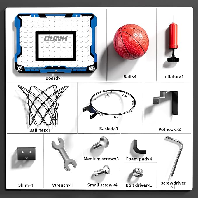 Indoor Basketball Hoop for Kids, Over The Door Mini Basketball Hoops, Mini Hoop with 4 Balls, Kids Basketball Hoop Sport Toys Gifts for 5 6 7 8 9 10 11 12+ Year Old Boys-BubblyBeeBaby