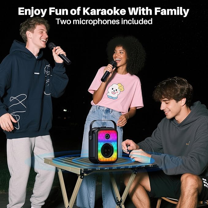 Karaoke Machine, Portable Bluetooth Speaker with 2 Wireless Karaoke Microphones, Karaoke Machine for Adults Kids with Subwoofer, LED Light Support TWS/FM/USB/AUX for Home Party Outdoor-BubblyBeeBaby