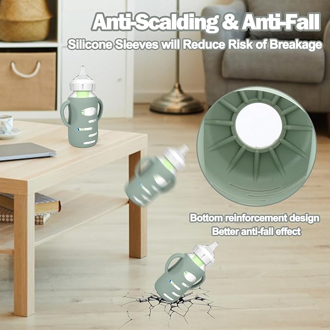 BUSOHA 3 Pack Silicone Sleeves for Dr Brown's Glass Baby Bottles - Drop Protection Baby Bottle Sleeves,Compatible with Dr. Brown's Newborn Glass Bottles,with Silicone Handles,9 oz-BubblyBeeBaby