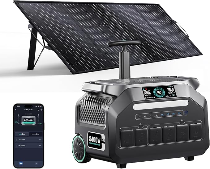 IEE 2400W/2048Wh Solar power station With 200W Solar Panel,P2400 Solar Generator,1800W Super Fast Charging, LiFePO4 (LFP) Battery,APP Control Emergency Power Station for Home, Camping, Power Outages-BubblyBeeBaby
