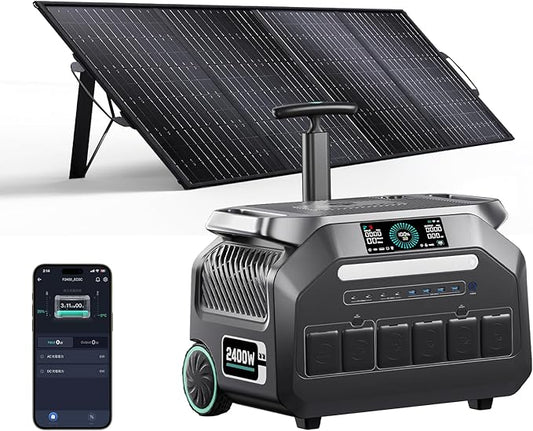 IEE 2400W/2048Wh Solar power station With 200W Solar Panel,P2400 Solar Generator,1800W Super Fast Charging, LiFePO4 (LFP) Battery,APP Control Emergency Power Station for Home, Camping, Power Outages-BubblyBeeBaby