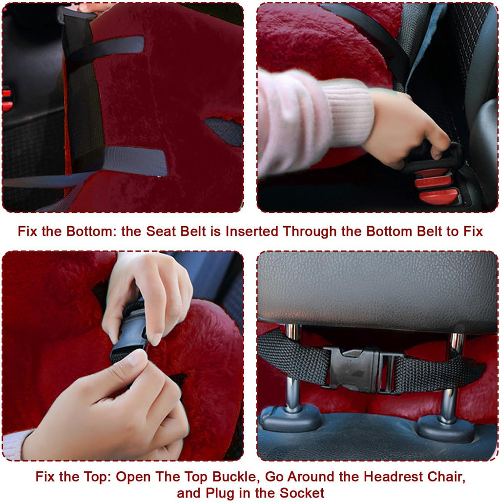 Travel Pillow, Travel Pillow for Kids, Sleeper Hold Pillow Travel, Removable U-Shaped Pillow for Adults and Children to Support Head and Body in The Back Seat of Long Car Trips (Dark Red)