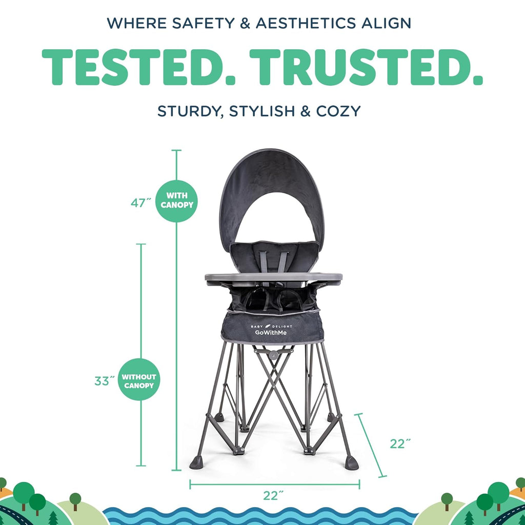 Baby Delight Go with Me Uplift Deluxe Portable High Chair | Sun Canopy | Indoor and Outdoor | Grey