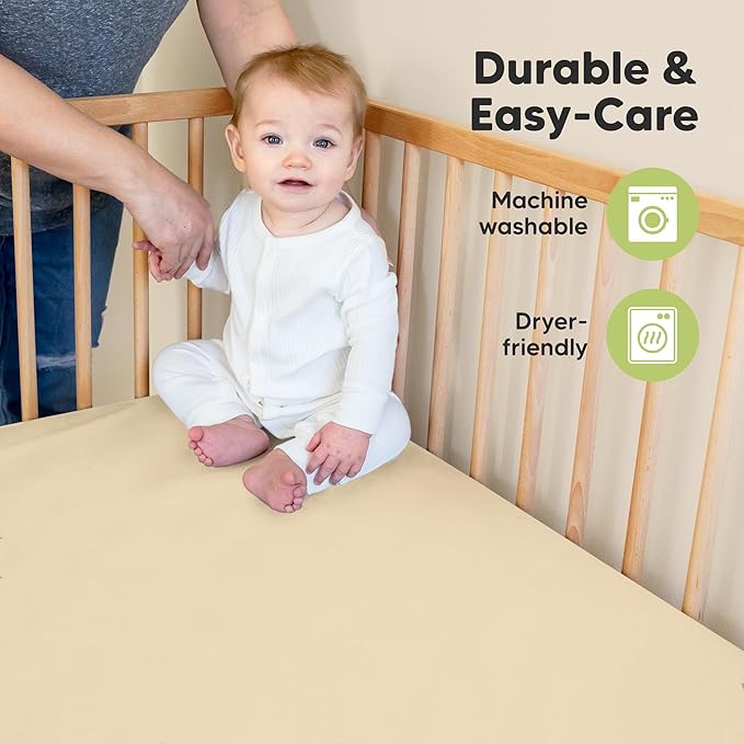 KeaBabies 2-Pack Organic Crib Sheets for Boys, Girls - 52x28 Fitted Crib Mattress Sheet Neutral, Breathable Jersey Cotton Cover for Baby Bed, Toddler Mattress, Soft & Cute Prints (Khaki)-BubblyBeeBaby