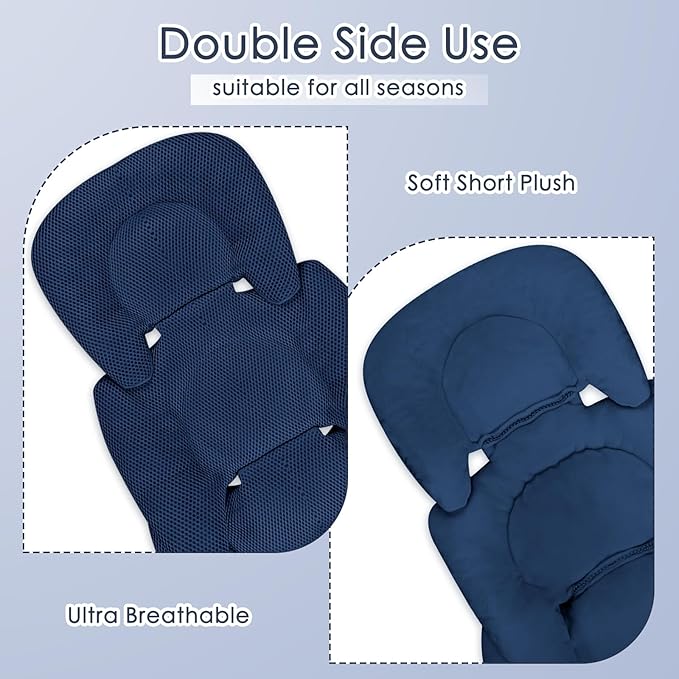 Infant Car Seat Insert for Newborn Girls Boys, Summer Mesh Baby Carseat Head Support with Strap Pads, Soft Reversible Baby Car Seat Insert Cushion Pad for Car Seat, Stroller, Bouncer, Swing, Blue-BubblyBeeBaby