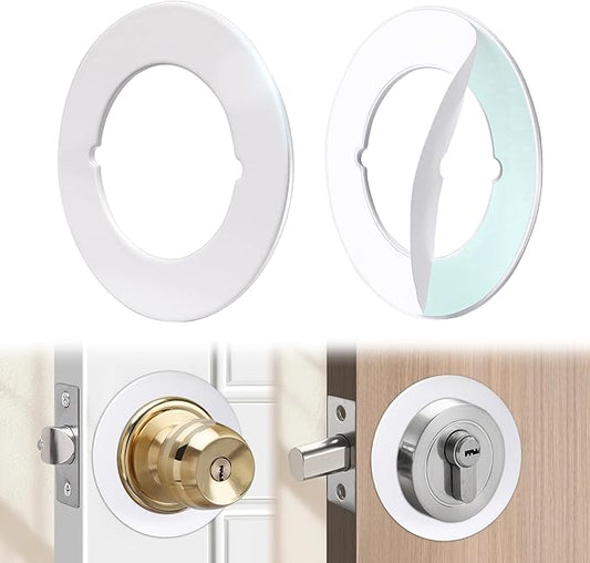 1 Pcs Upgraded Door Knob Plates with Double-Sided Tape –Thick Stainless Steel Scar Plates for Deadbolts & Knobs, Durable Door Lock Hole Covers for Fixing Loose Knobs and Damaged Areas(White)-BubblyBeeBaby