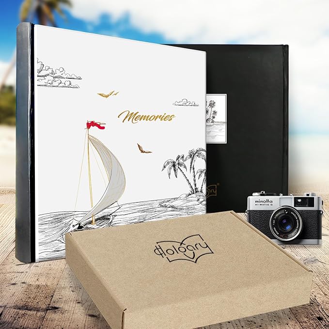 Holoary Photo Album 4x6 200 Photos Two Pictures Per Page, Memo Writing Area for Each Pocket, 200 Pockets 4”x6”, Printed Book Cover Travel Design Natural Beach Vacation Honeymoon Memories-BubblyBeeBaby