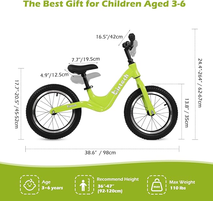 14" Kids Balance Bike for 3,4,5,6 Year Old Boys and Girls, Air Tires with Magnesium Alloy Frame, Lightweight No Pedal Toddler Training Bicycle-BubblyBeeBaby