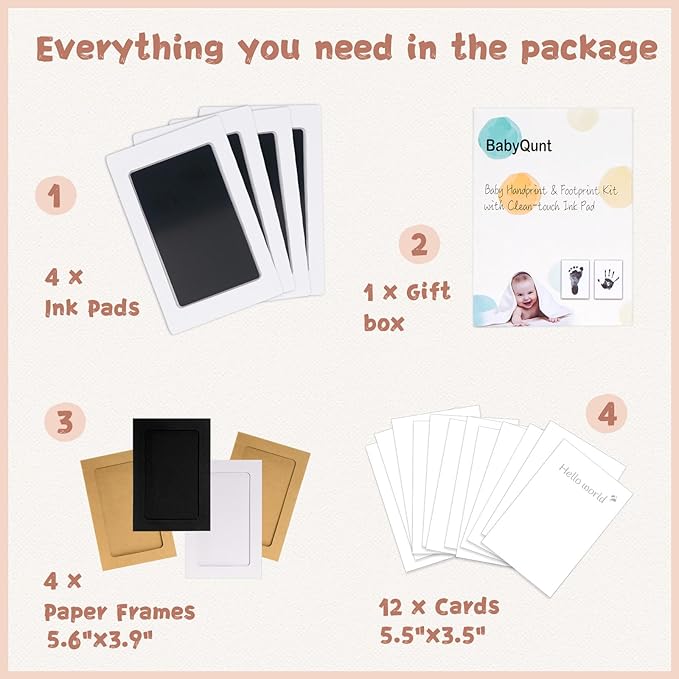 Inkless Baby Hand and Footprint Kit,Clean-Touch Ink Pad Kit,Safe No Mess Printing Infant Hand Foot Stamp,4 Pack Newborn Inkless Print Pads Best Keepsake or Gifts for Family-BubblyBeeBaby