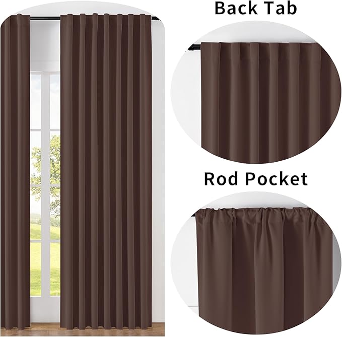 Joydeco Custom Blackout Curtains for Bedroom, 1 Panel Room Darkening Curtains & Drapes for Living Room Window Rod Pocket Back Tab (Custom Size,Chocolate)-BubblyBeeBaby