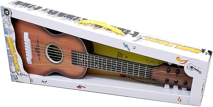 23" Acoustic Guitar, Kids 6 String Toy Guitar - Realistic Steel Strings - Beginner Practice First Musical Instrument for Children, Toddlers (Walnut)-BubblyBeeBaby