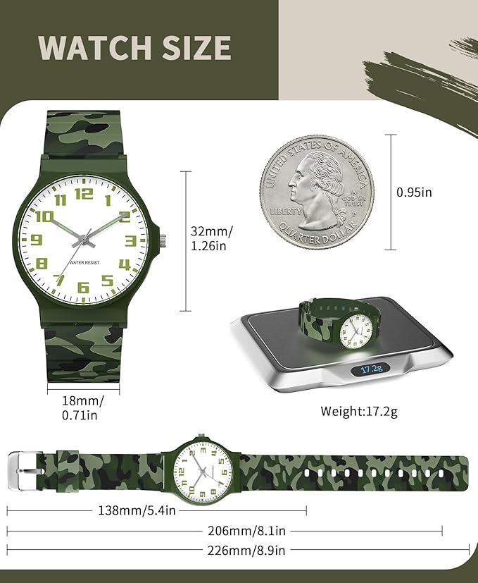 Kids Analog Watch Boys Girls, 30M Waterproof, Sports Watch for Boys, Easy to Read Children's Thin Dial Wrist Watches with Soft Band, for Ages 5-15 Kids Great Birthday Gifts Christmas Day-BubblyBeeBaby