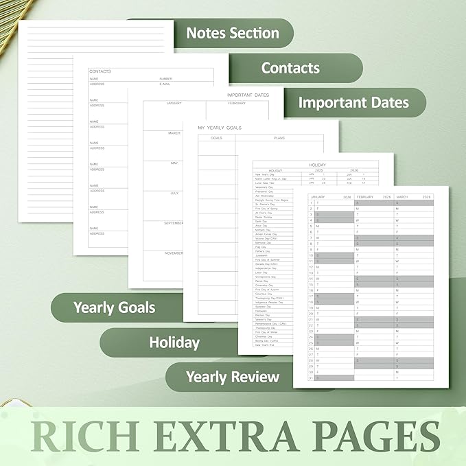 2025-2026 Planner for Women, Lather Weekly & Monthly Organizer, July 2025-June 2026, Hardcover with Gold Foil, Tabs, and Inspirational Pages - Ideal for Professionals, Green-BubblyBeeBaby