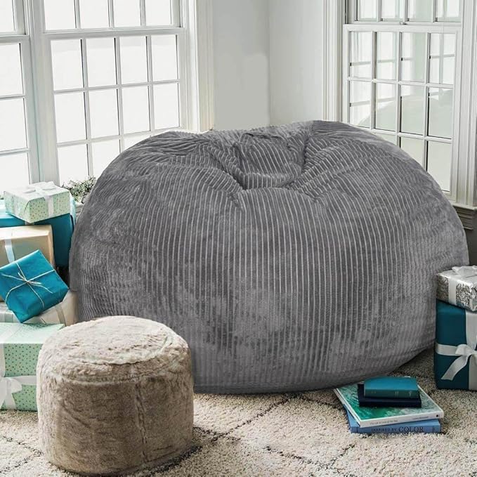 2 Pcs Classic Bean Bag Chair, with Faux Rabbit Fur Cover for Teens and Kids, Memory Foam Bean Bag Chairs, Ultra Soft Faux Fur Fabric, 2.5 feet Round Fluffy Bean Bag Sofa-BubblyBeeBaby