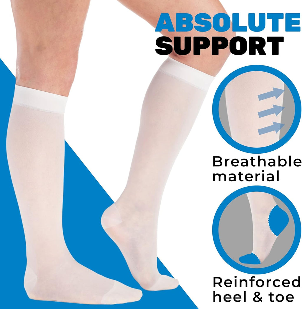 (3 Pairs - Closed Toe) Made in USA - Compression Stockings for Women 15-20mmHg - Sheer Compression Socks for Edema, Pregnancy, Diabetic, Post Surgery Recovery - White, Small - A101WH1-3