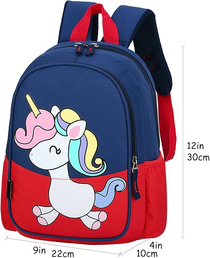 12 inch Kids Small Toddler Preschool Travel Backpack Cool Cute Cartoon Daypack (Little Red Unicorn)-BubblyBeeBaby