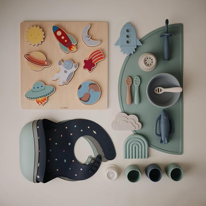 mushie Silicone Baby Bib | Adjustable Fit Waterproof Bibs (Planets)-BubblyBeeBaby