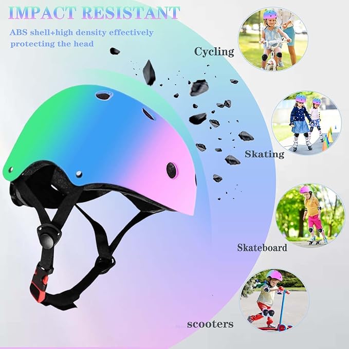 Kids Bike Helmet Set Adjustable for Children, Boys, Girls and Teenagers Aged 3-8 Years Includes Elbow, Knee, Wrist Guards Children's Helmet Protection Set for Bikes SkateboardsRollerskates-BubblyBeeBaby