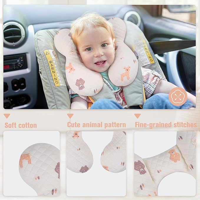 vocheer Baby Neck Pillow(Upgraded), Cotton, Baby Support Pillow, Car Seat Pillows for Newborn, Carseat Head and Body Support, Infant Travel Pillows for Prams, Pushchair, Stroller, Bouncer, Deer-BubblyBeeBaby