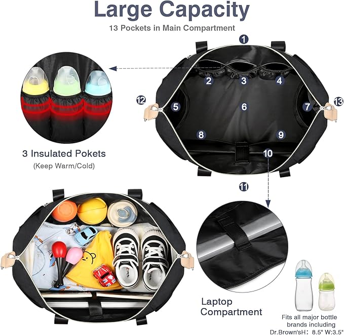 ITIEZY Diaper Bag Tote for Baby - Large Mommy Bag with Portable Changing Pad Pacifier Case, Hospital Bags Travel Baby Bag-BubblyBeeBaby