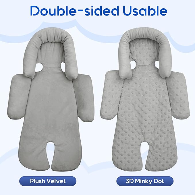 Baby Car Seat Head Support for Doona Stroller, Thickened Infant Carseat Head Support with 3 Strap Covers, Reversible Car Seat Insert for Newborn, Baby Car Seat Cushion with Filled Natural Cotton-BubblyBeeBaby
