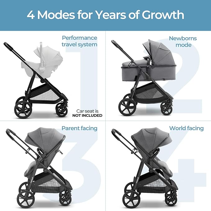 Mompush Wiz 2 in 1 Baby Stroller with Bassinet Mode, Convertible Infant Stroller for Newborn and Toddler with Reversible Seat and Large UPF 50+ Canopy-BubblyBeeBaby