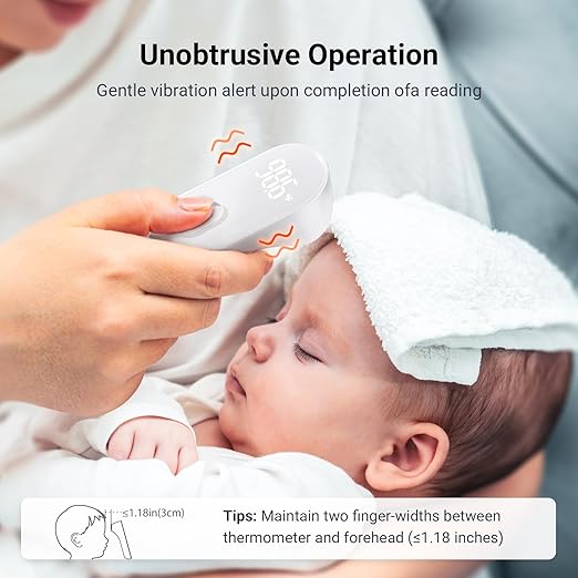 iHealth No-Touch Forehead Thermometer for Adults, Kids, Babies - 1s Fast Accurate, 3 Ultra-Sensitive Sensors, Quiet Vibration Feedback, Digital Large LED Digits, Easy to Use for Home & Nurses, PT3-BubblyBeeBaby