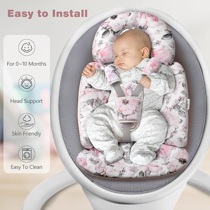 [Upgraded] Infant Car Seat Insert & Newborn Head Support, 3 Strap Covers + Reversible 2-in-1 Design – All Seasons Baby Car Seat Cushion for Stroller, Swing, Rocker, Bassinets-BubblyBeeBaby