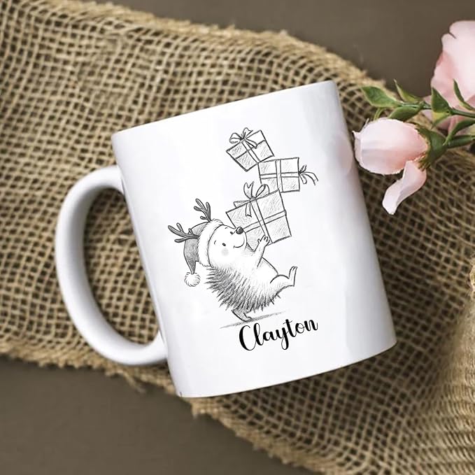 Hedgehog White Ceramic Coffee Mug, Personalized Hedgehog Accent Coffee Cup Gift For Dad Mom Daughter Son Kids, Funny Animal Travel Mug 11 Oz 15 Oz, Custom Name Hedgehogs Teacup Gift For Birthday Xmas-BubblyBeeBaby