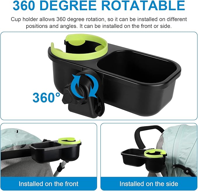 Accmor Stroller Cup Holder with Tray, Universal Cup Holder, Bike Bottle Holder, 361° Rotatable Large Caliber Drinks Holder for Stroller, Bike, Wheelchair, Walker-BubblyBeeBaby