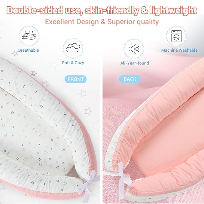 JOLLITO Baby Lounger for Newborn, Breathable Soft Baby for Baby 0-24 Months,Baby Play Mat, Portable Infant Lounger Baby Floor Seat for Home and Travel,Babies Essentials Gifts-BubblyBeeBaby