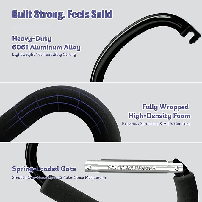 sprookber 6.7 Inch Large Stroller Hooks for Diaper Bags & Purses, Heavy Duty Mommy Hooks for Shopping, Grocery, Backpack – Baby Stroller Accessories, Set of 2 (Black)-BubblyBeeBaby