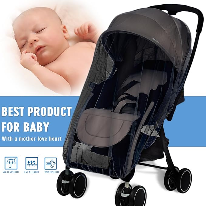 Mosquito Net for Stroller 2Pack - Protective Baby Stroller Mosquito Net - Perfect Bug Netting for Strollers, Bassinets, Cradles, Playards, Pack N Plays and Portable Mini Crib (Black)-BubblyBeeBaby