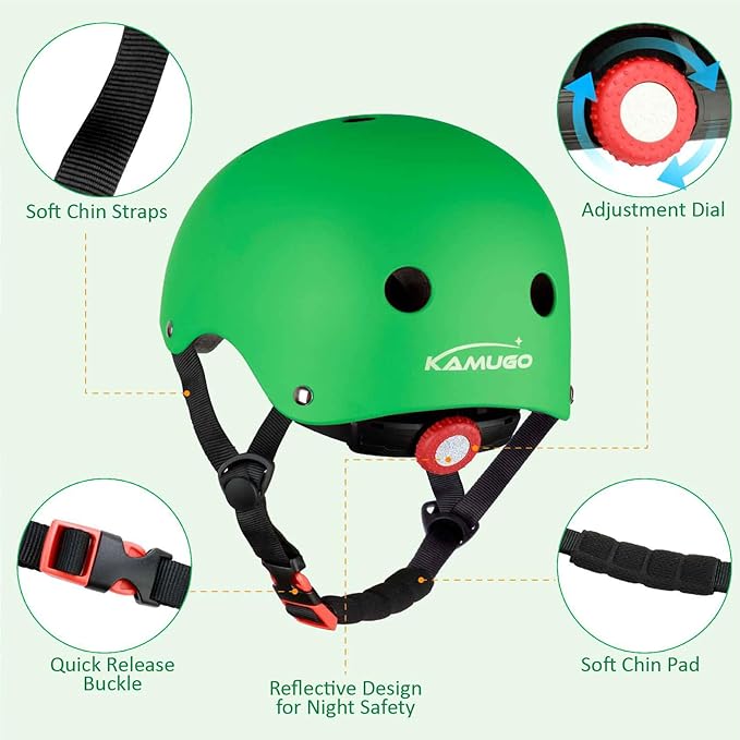 KAMUGO Kids Adjustable Helmet, with Sports Protective Gear Set Knee Elbow Wrist Pads for Toddler Age 2-8 Boys Girls, Bike Skateboard Hoverboard Scooter Rollerblading Helmet Set-BubblyBeeBaby