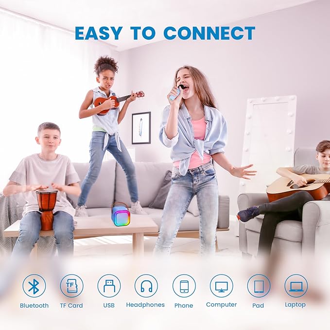 IROO Mini Karaoke Machine for Kids, 2025 TOP Toys Birthday Gifts Ideas for Girls Ages 4, 5, 6, 7, 8, 9, 10, 12+ Years Old, Portable MP3 Player with 2 Wireless Mics for Party-BubblyBeeBaby