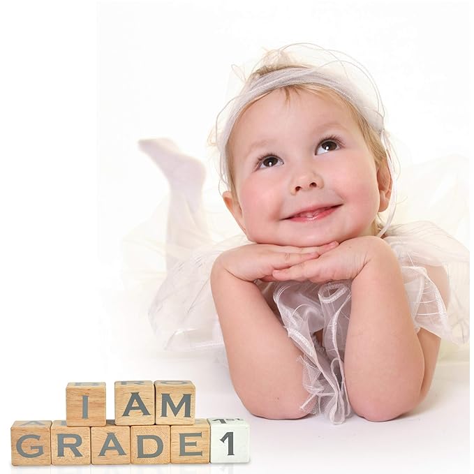 I'm Solid Wood Baby ABC Alphabet Milestone Age Blocks, Personalized Own Name, Gender Neutral, Newborn Gifts & Keepsakes for Picture Props (1.4" / 16 Pcs/Grey)-BubblyBeeBaby