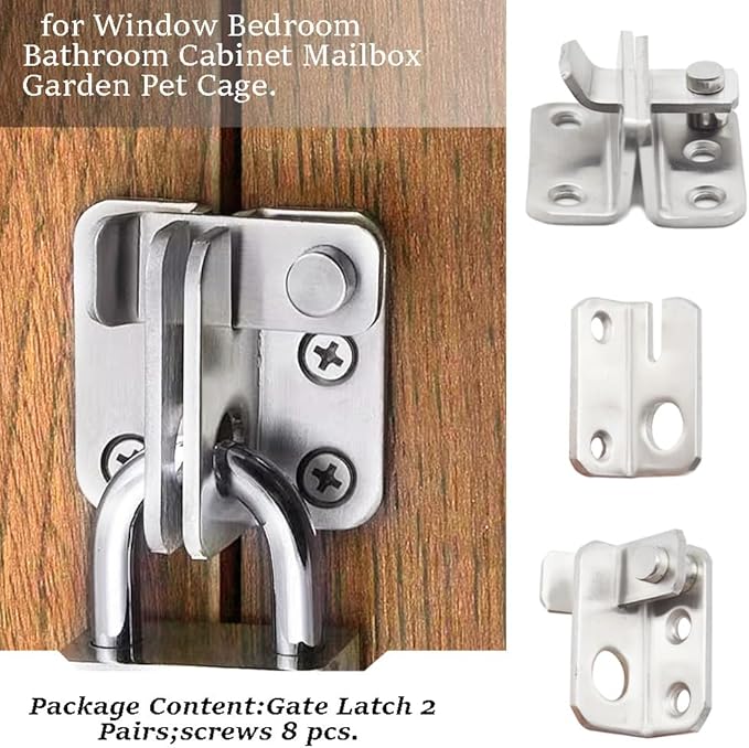 2 Pairs Slide Bolt Gate Latch Stainless Steel Brushed Finish Padlock Anti-Theft Hasp with Screws for Window Bedroom Bathroom Cabinet Mailbox Garden Pet Cage(UMK)-BubblyBeeBaby