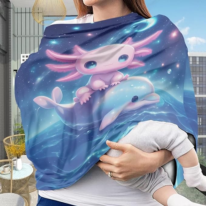 Binienty Axolotl Infants Carseat Canopies for Women, Dolphin Animal Print Nursing Breastfeeding Cover Stretchable for Stroller/Shopping Cart-BubblyBeeBaby