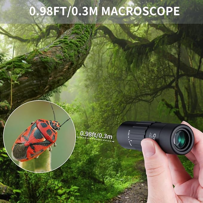 10x25 Monocular Telescope, Compact Mini Pocket Size Waterproof Fogproof for Bird Watching Hiking Camping, Black-BubblyBeeBaby