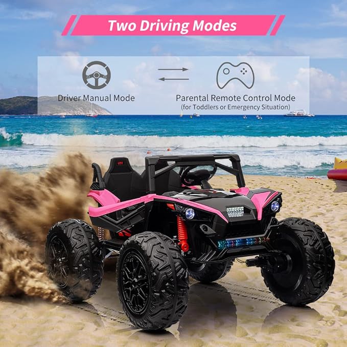 2 Seaters 24V Ride on UTV with Remote Control,10AH Battery, 400W Powerful Motors with 17" EVA Wheels, 20.5“ Seat Width Electric Ride Toy with Metal Suspension,LED Lights,Music,Horn (Rose)-BubblyBeeBaby