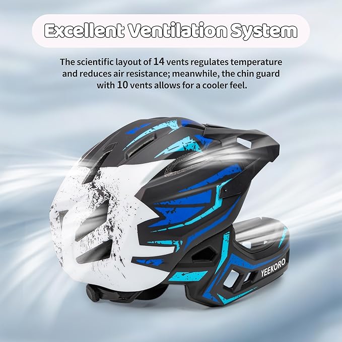 Kids Bike Helmet with Chin Guard, Adjustable Detachable Children’s Full Face Helmet for Girls and Boys, Cycling Helmets Skateboard, Scooter-BubblyBeeBaby