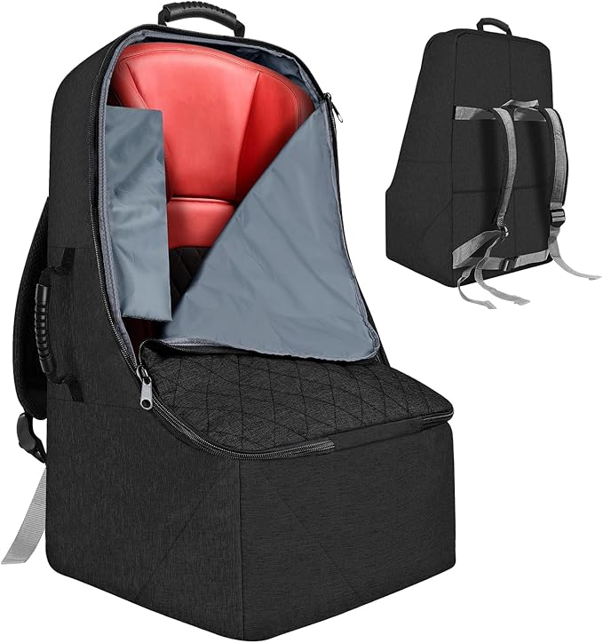 Padded Car Seat Travel Bag for Airplane, Heavy Duty Backpack for Air Travel, Water-Resistant Carrier with Shoulder Strap, Fits Most Car Seats (Black)-BubblyBeeBaby