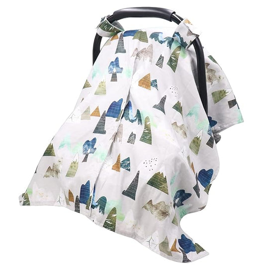 TANOFAR Car Seat Cover Baby, Carseat Covers Baby Boy Girl, Peekaboo Opening Infant Car Seat Cover for Winter, Warm & Cozy, Adventure Mountain-BubblyBeeBaby